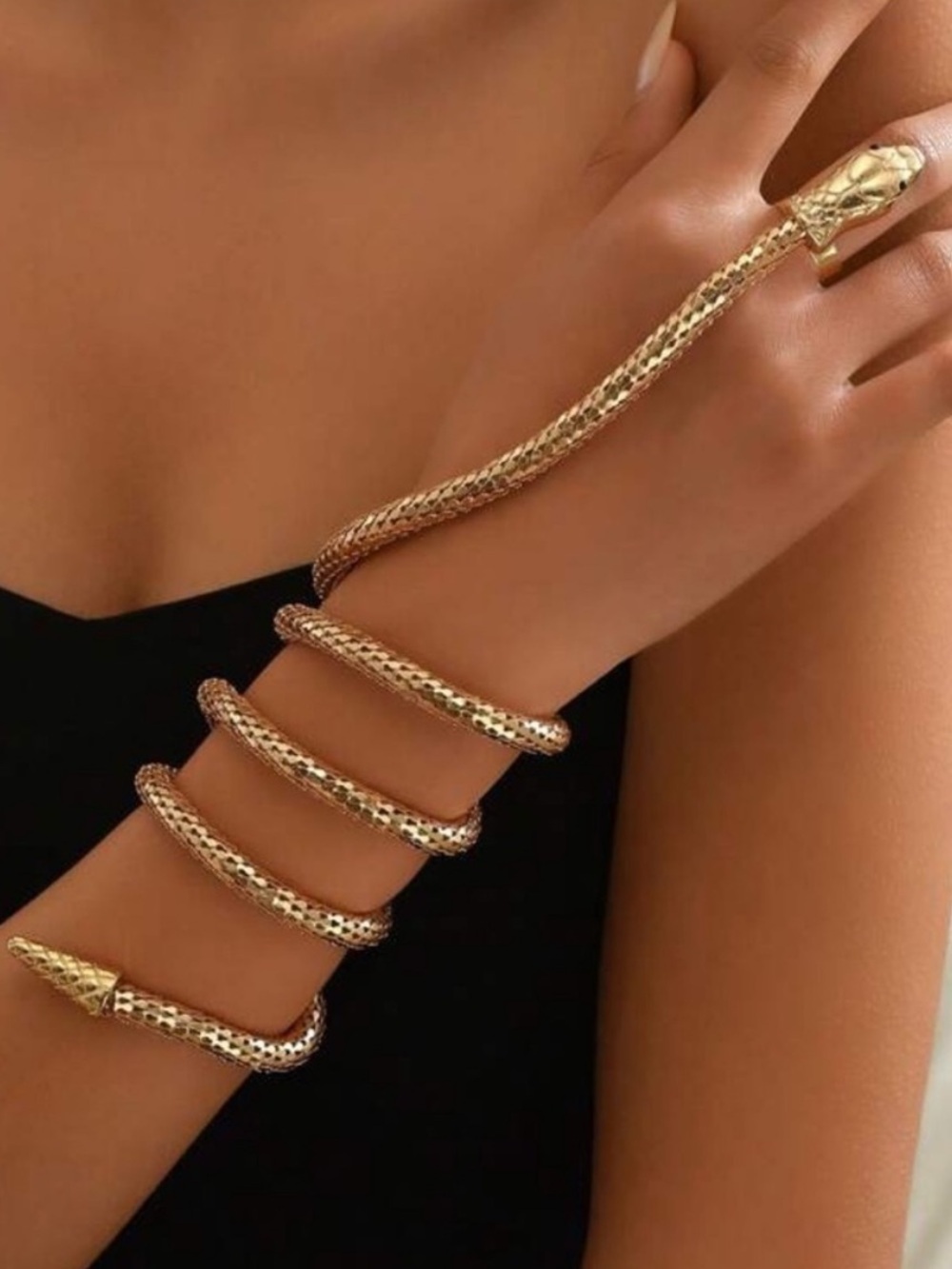 Gold Snake Wrap Arm Cuff and Ring Set